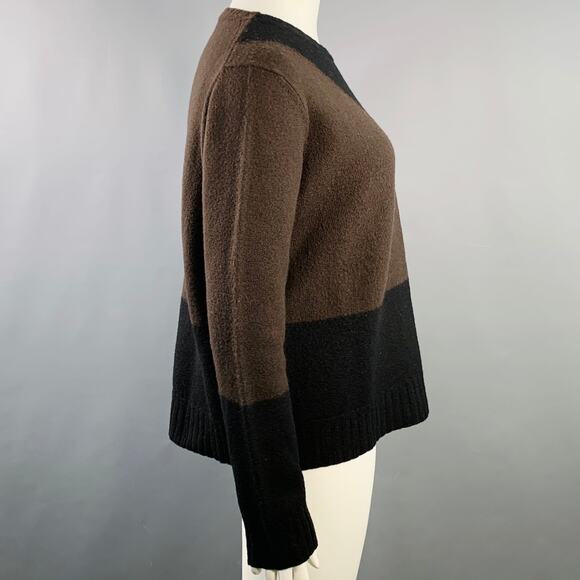 JIL SANDER Size XL Brown Black Wool Color Block Crew Neck Sweater - Picture 2 of 9